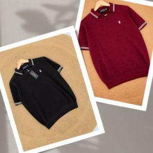 2 Pcs Classic Knit Polo -Merun & Green | Cotton Rich Breathable Polo T-Shirt for Men