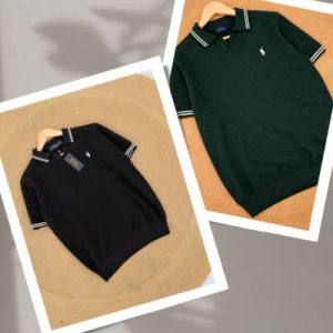 2 pce Classic Knit Polo -(Black+Green) | Cotton Rich Breathable Polo T-Shirt for Men (Copy)