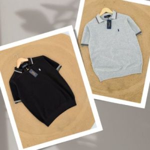 2 Pcs Classic Knit Polo -Black & Ash | Cotton Rich Breathable Polo T-Shirt for Men