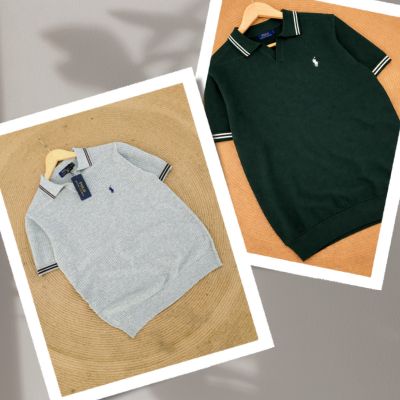 2 Pcs Classic Knit Polo -Green & Ash | Cotton Rich Breathable Polo T-Shirt for Men (Copy)