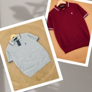 2 Pce Classic Knit Polo -(Ash+Merun) | Cotton Rich Breathable Polo T-Shirt for Men (Copy)