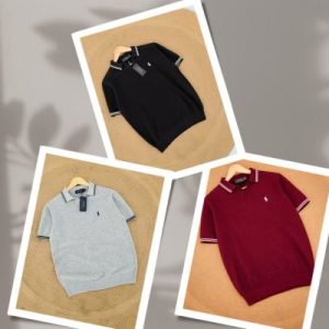 3 Pce Classic Knit Polo -(Black+Ash+Merun) | Cotton Rich Breathable Polo T-Shirt for Men (Copy)