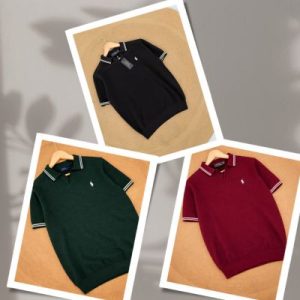 3 Pce Classic Knit Polo -(Black+Green+Merun) | Cotton Rich Breathable Polo T-Shirt for Men (Copy)