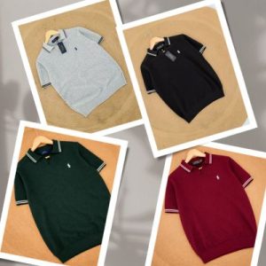 4 Pce Classic Knit Polo -(Black+ Green+Ash+Merun ) | Cotton Rich Breathable Polo T-Shirt for Men (Copy)